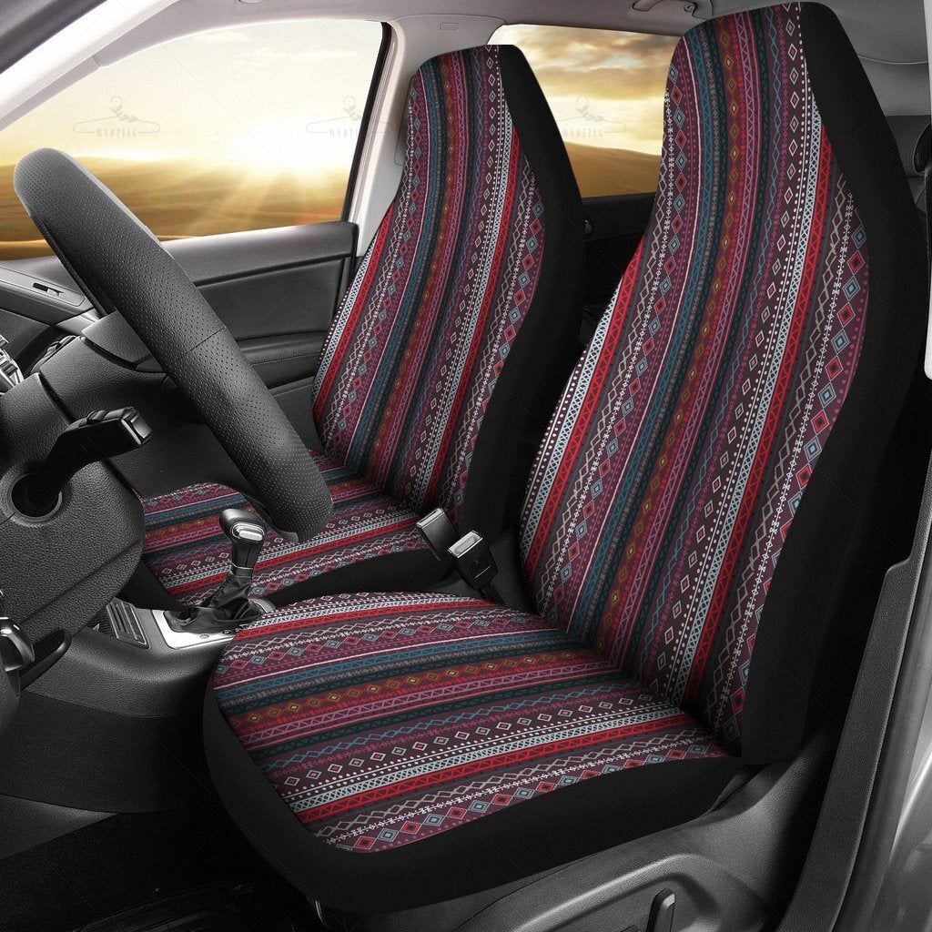 Red Boho Stripe Decor Car Seat Covers Pair, 2 Front Seat Covers, Car Seat Covers, Seat Cover For Car, Car Seat Protector, Car Accessory