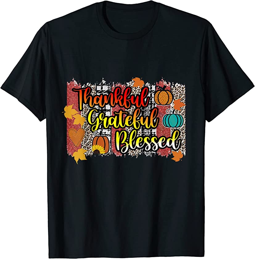 Thankful Grateful Blessed Leopard Pumpkin Fall Vibes T-Shirt