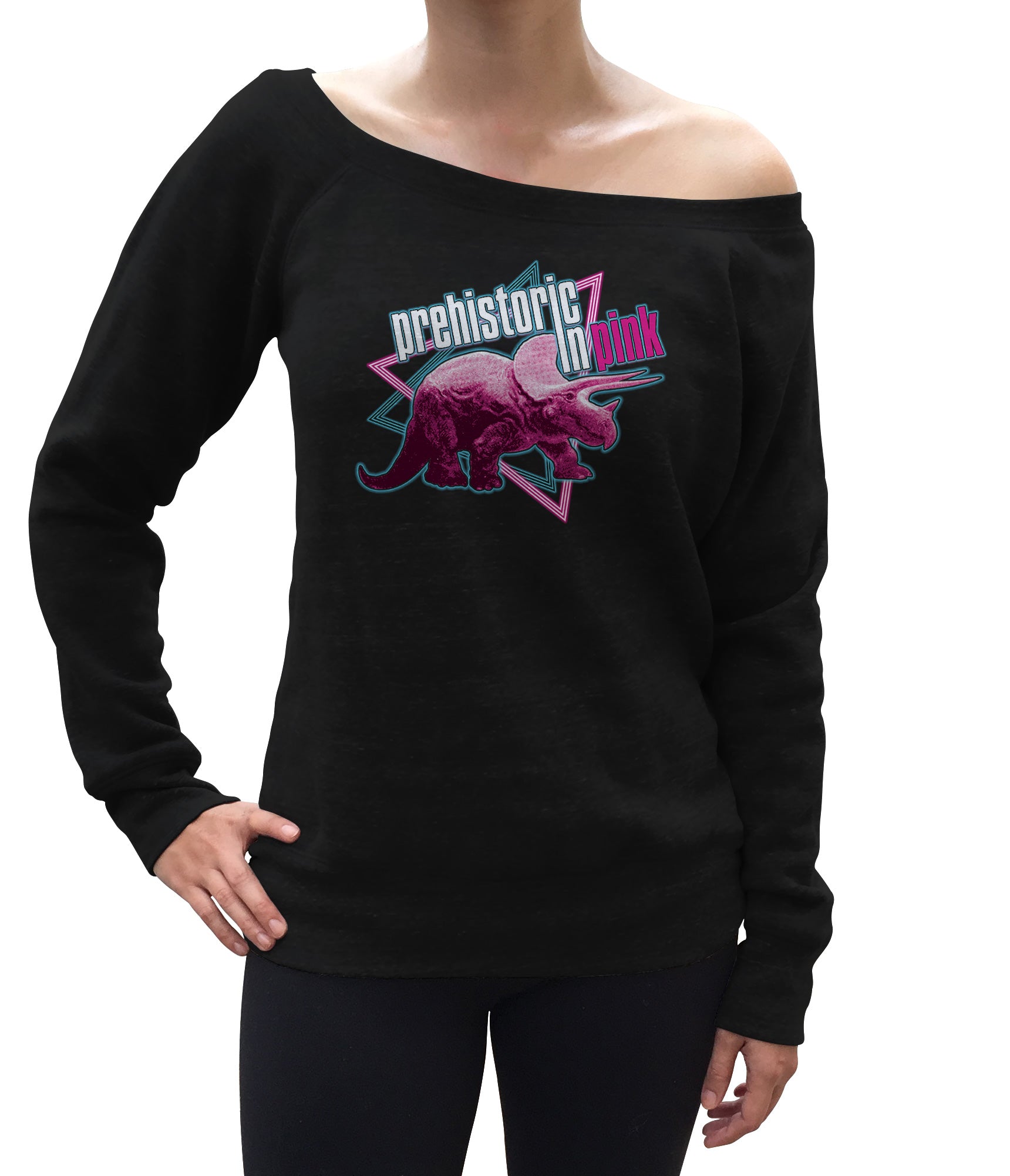 Women’S Prehistoric In Pink Triceratops Scoop Neck Fleece – Funny Dinosaur Shirt