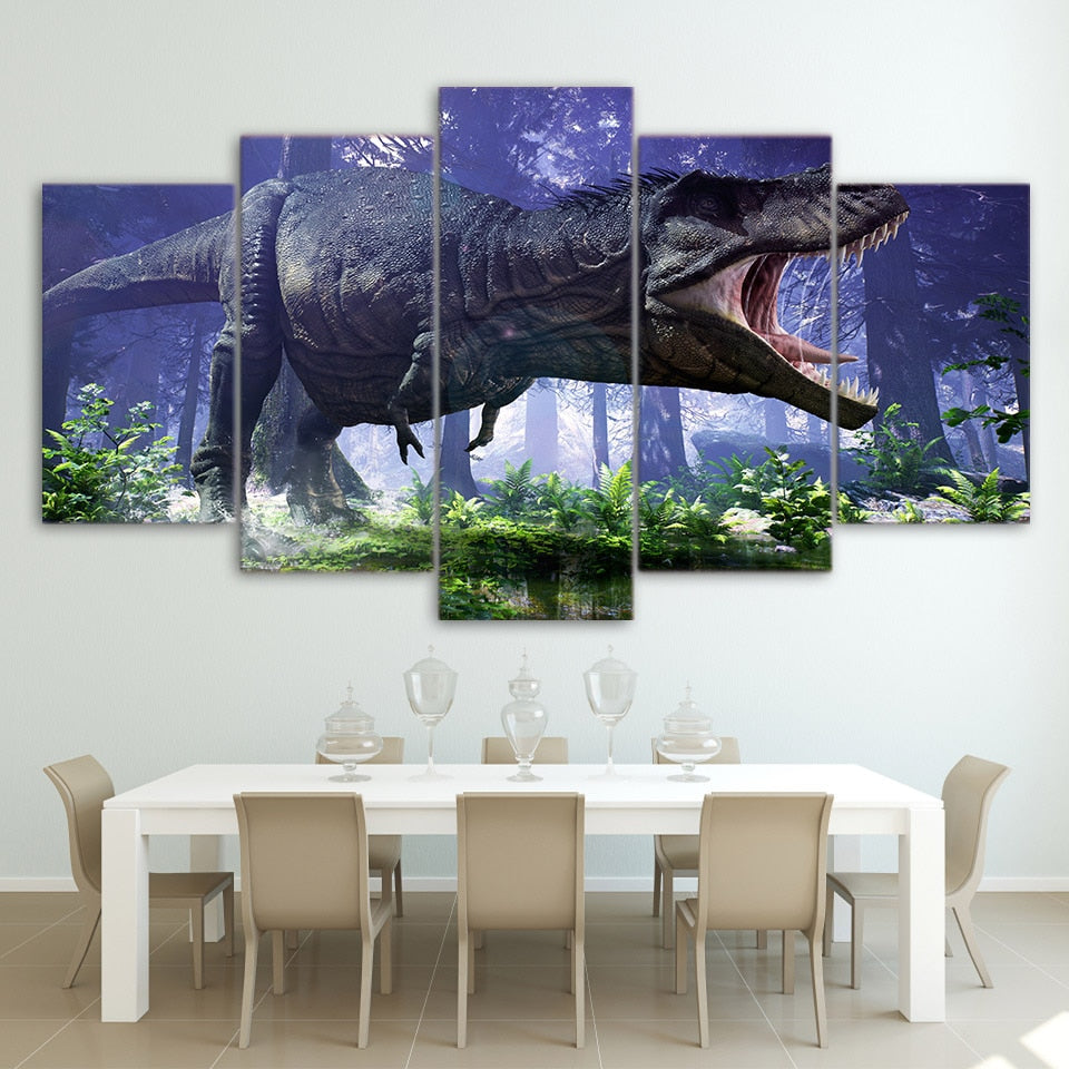 Wall Living Room Painting T-Rex Dinosaurs Canvas Wall Art Animal 5 Pieces With Frame