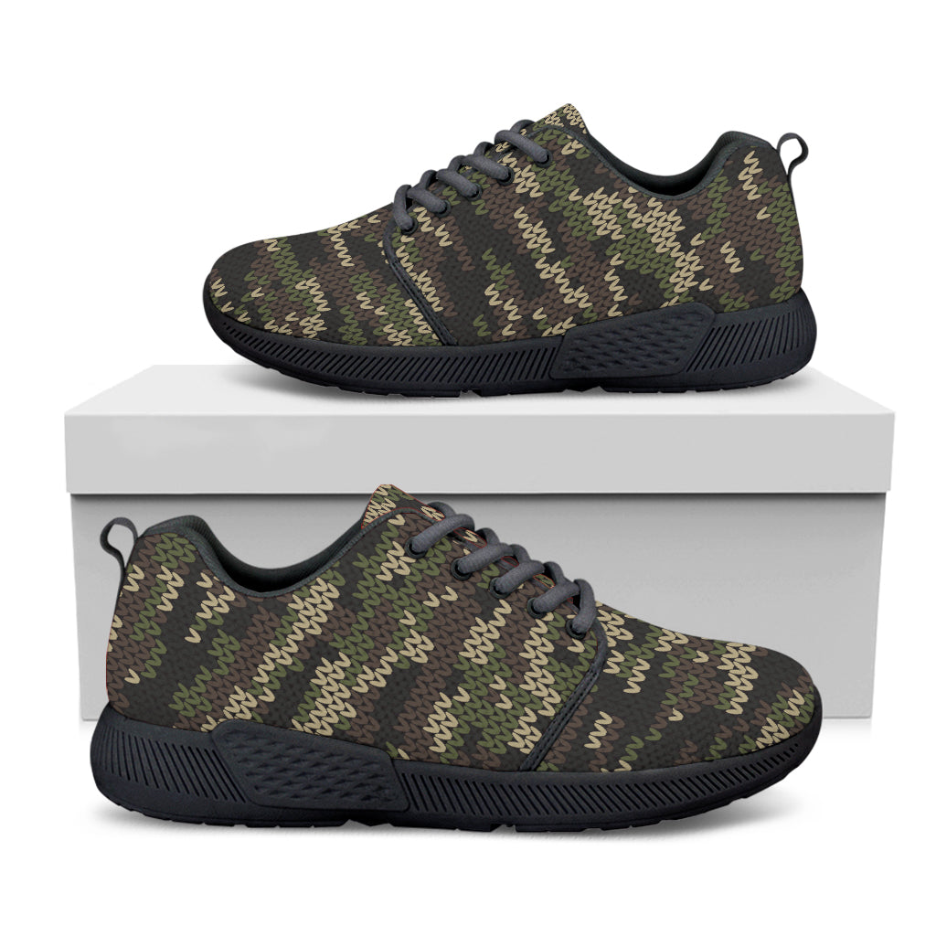 Army Camouflage Knitted Pattern Print Black Athletic Shoes