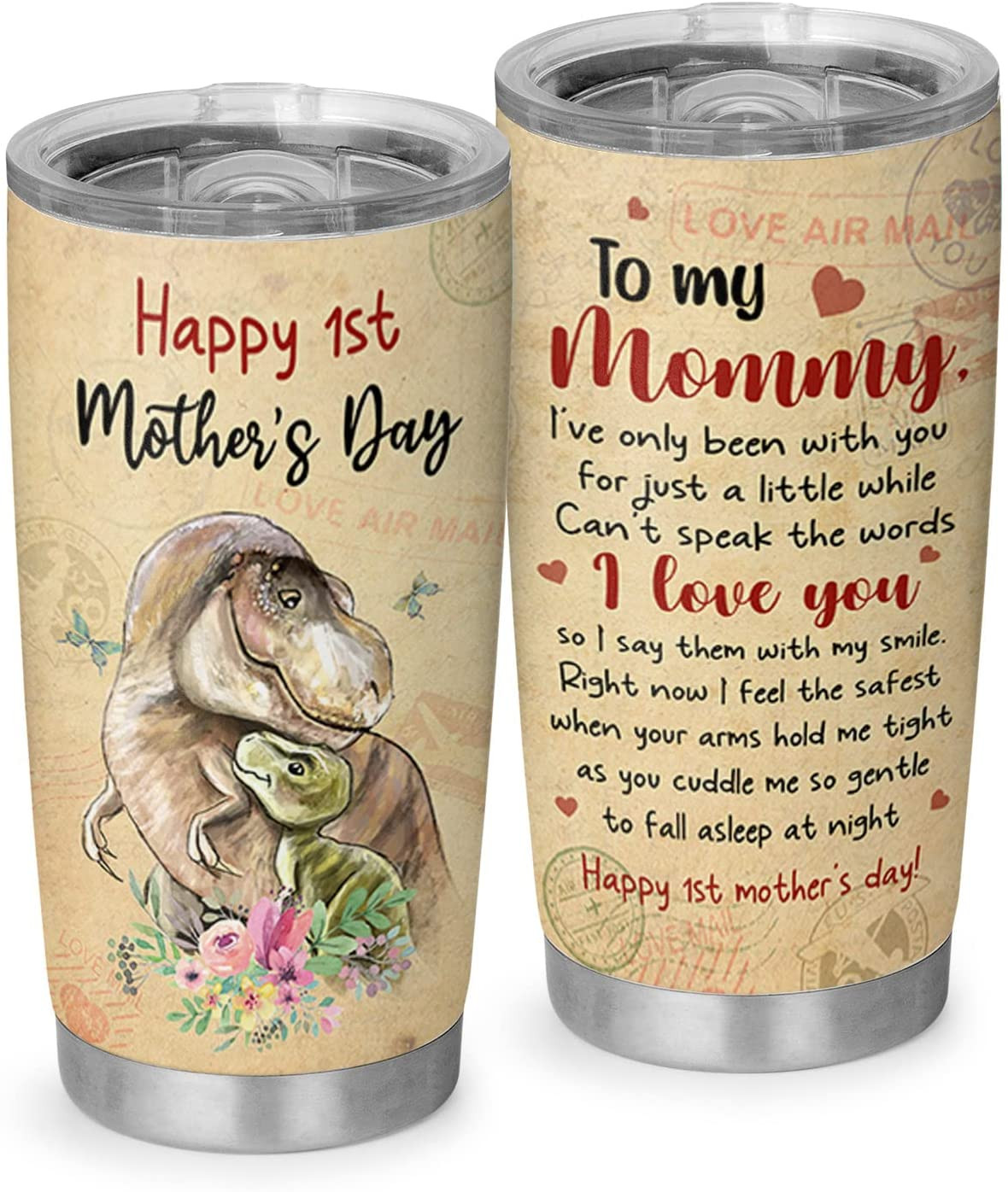 First Mothers Day Gifts For New Mom Daughter From Sister Baby Son – 1St Mothers Day Coffee Mug – Elephant 20Oz Double Wall Vacuum Insulated Tumbler With Lid For Woman