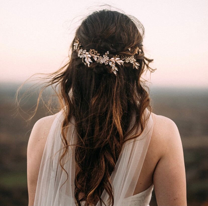 Mixed Metals Bridal Head Piece, Leaves And Flower Colors May Be Customized