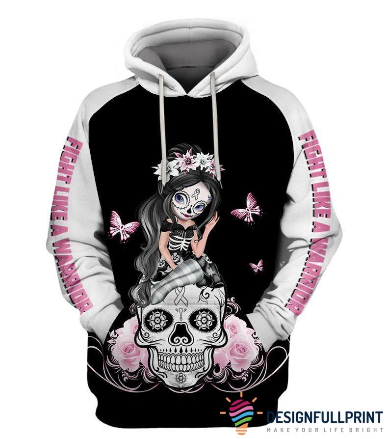 Skull Gift Fight Like A Warrior White Lung Cancer Sugar Skull Girl Awareness Hoodie