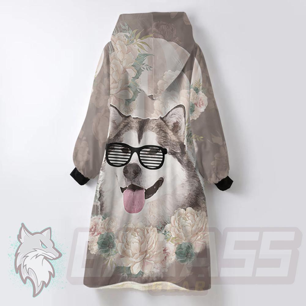 Glasses Husky Flowers HUK-0006 Oversized Sherpa Blanket Hoodie