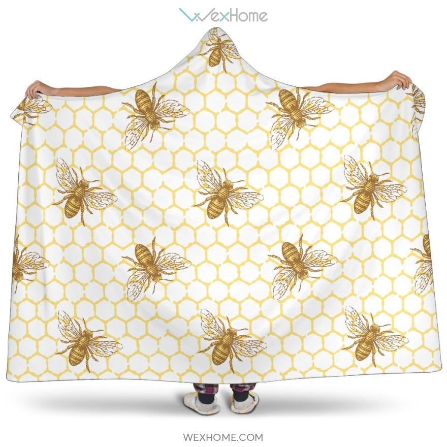 Bee Honeycomb Seamless Design Pattern Hooded Blanket