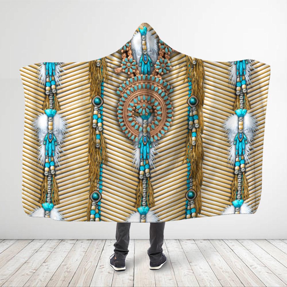 Native American – Turquoise Beads – Hooded Blanket