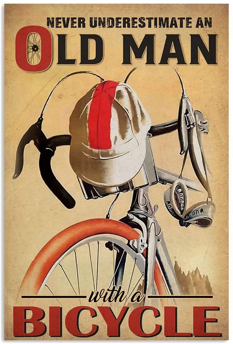 Vintage Bycicle Never Underestimate An Old Man Poster Art Print      Home Decor Gift For Men Women Family Friend On Birthday Xmas