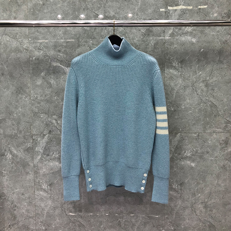 TB THOM Sweater Autunm Winter Sweaters Male Fashion Brand Men’s Clothing Wool 4-Bar Stripe Turtleneck Knit Blue TB Sweaters alx