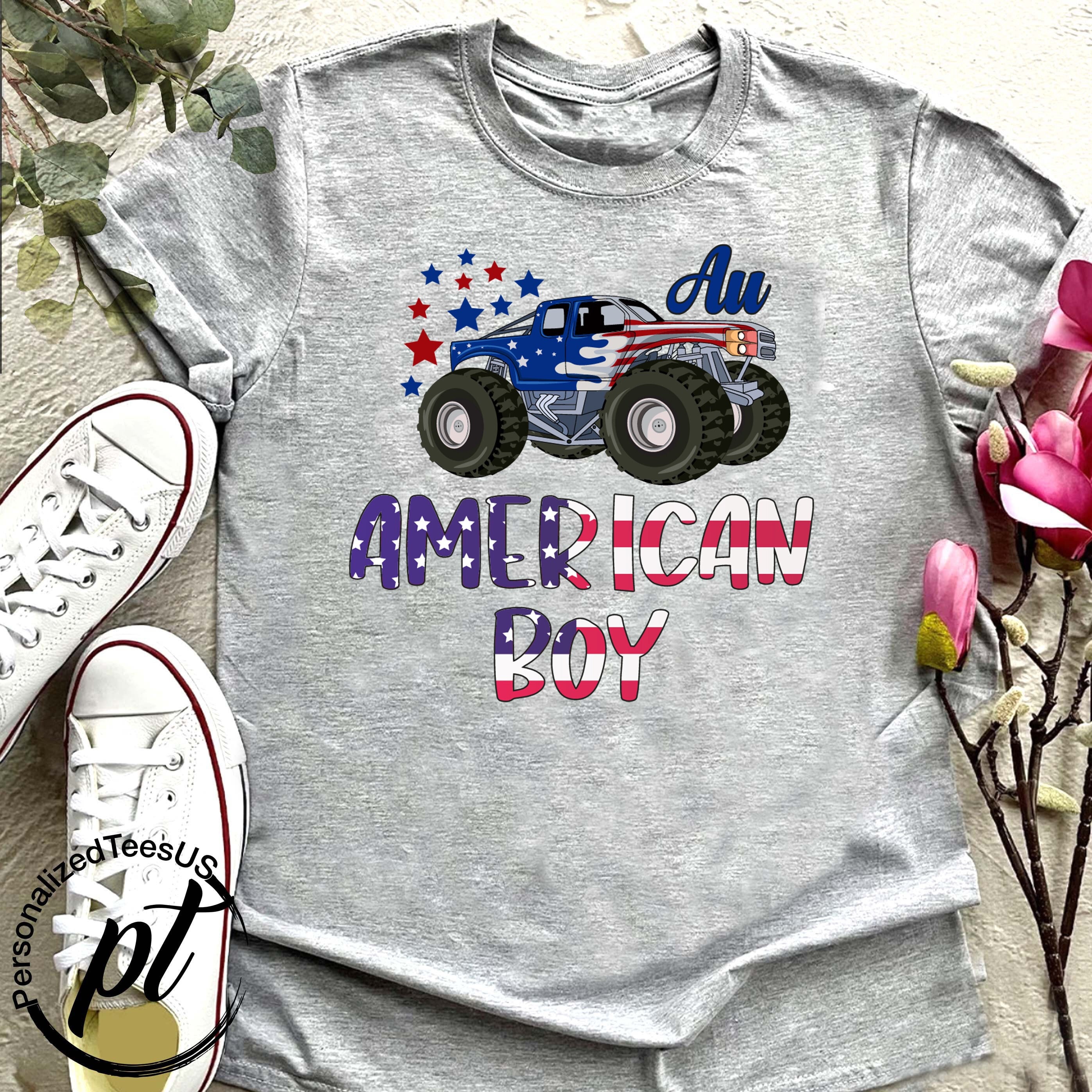 All American Boy T-Shirt, Fourth Of July Kids Shirt, Monster Truck Flag Tee,Freedom Shirt,Kids Patriotic Shirt,Memorial Day Toddler Gift