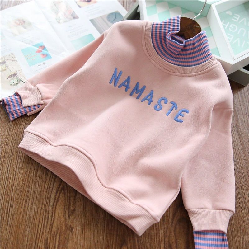 Children’s Autumn Winter Sweater High Neck Velvet Thickening Boys Keep Warm Top Baby Girl T-shirt Western Style Shirt alx