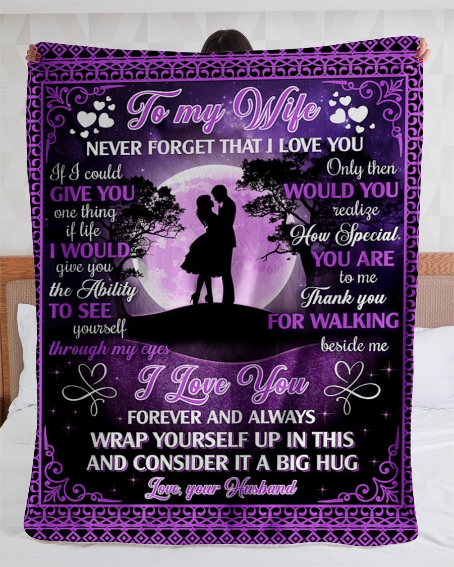 Couple To My Wife Never Forget I Love U-ur Husband Personalized Custom Name Text Fleece Blanket Print 3D, Unisex, Kid, Adult