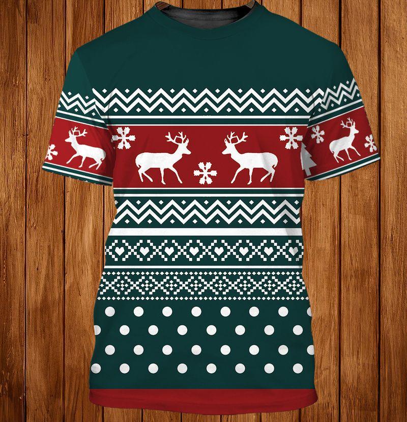 Reindeers Christmas Pattern For Christmas Holiday 3D Tshirt