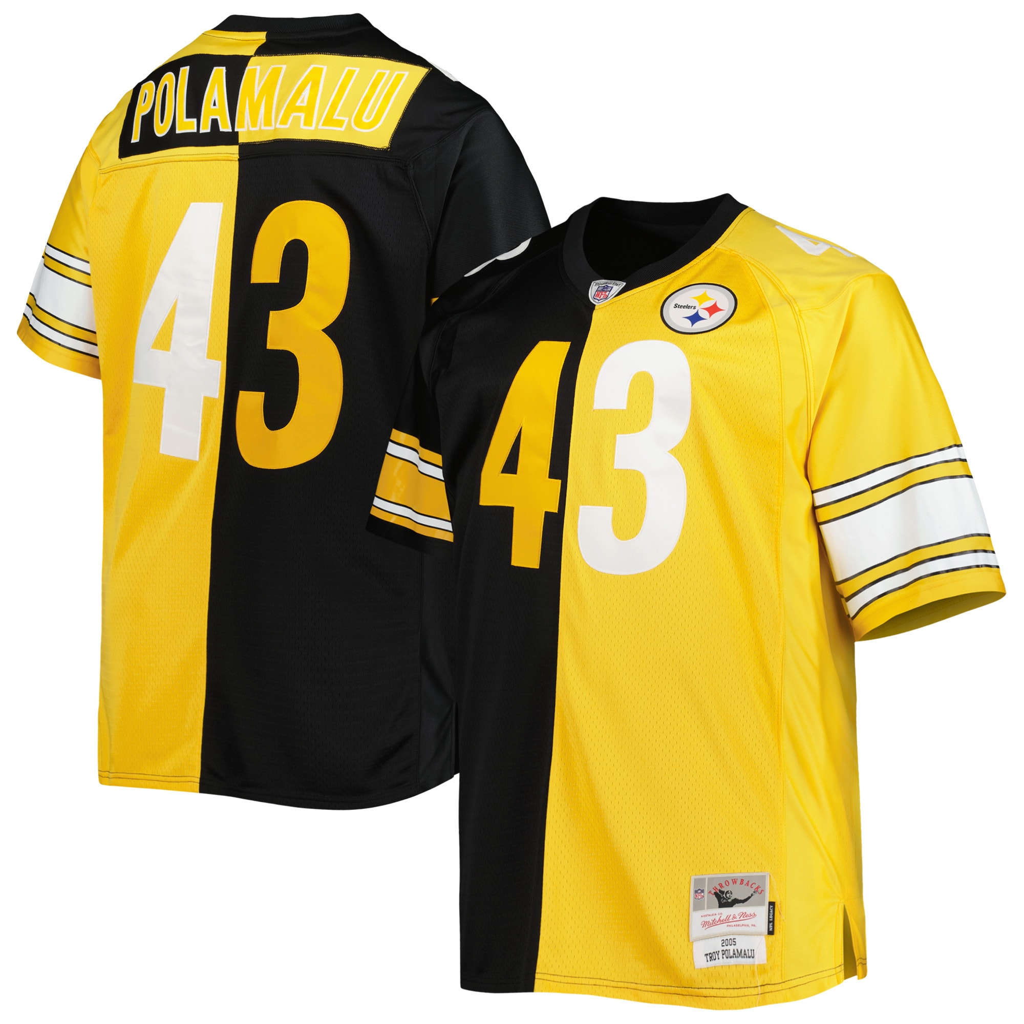 Troy Polamalu Pittsburgh Steelers Mitchell & Ness Big & Tall Split Legacy Retired Player Replica Jersey – Black/Gold