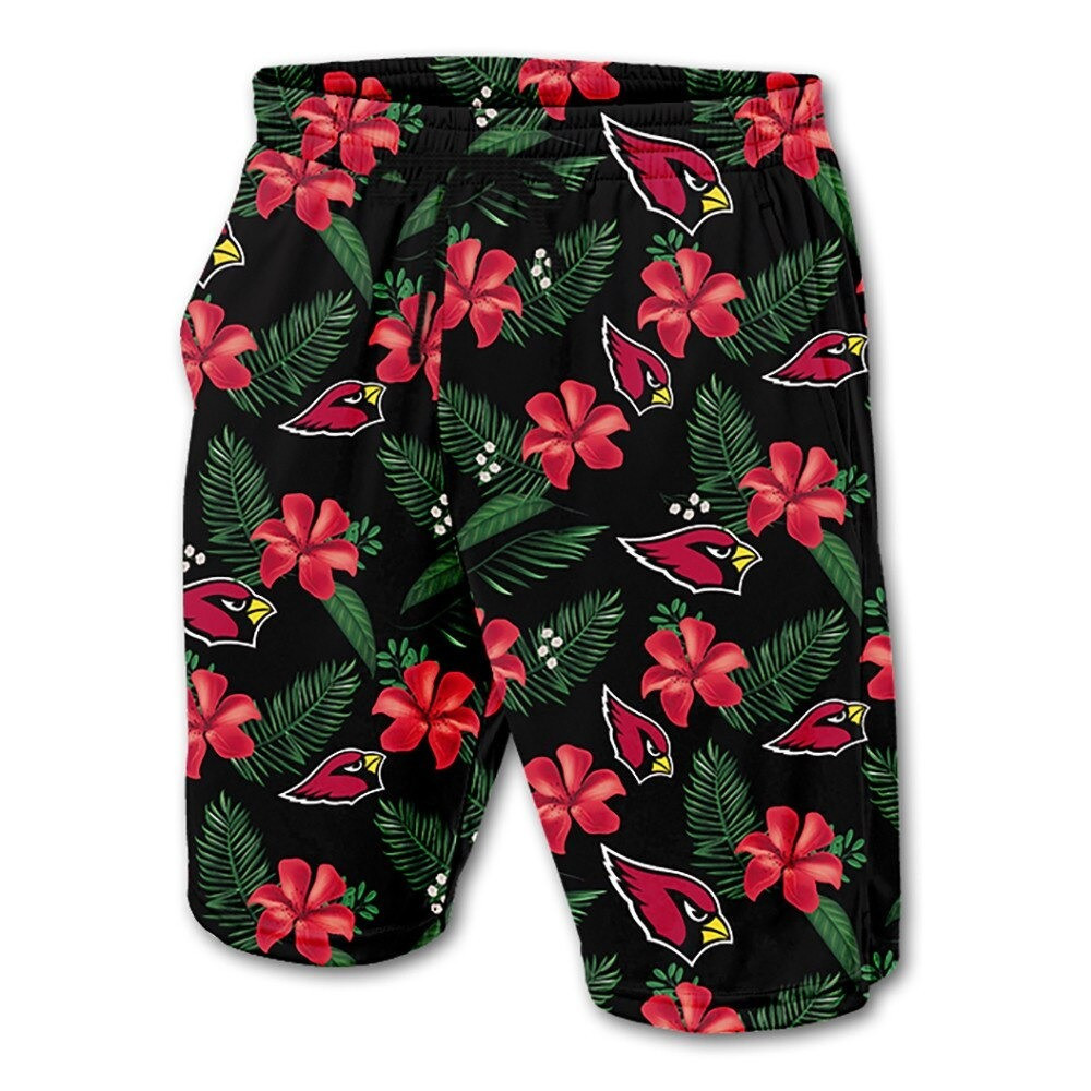 Arizona Cardinals Leaf Floral Pattern Hawaii Summer Shorts Men In Red Ha7076