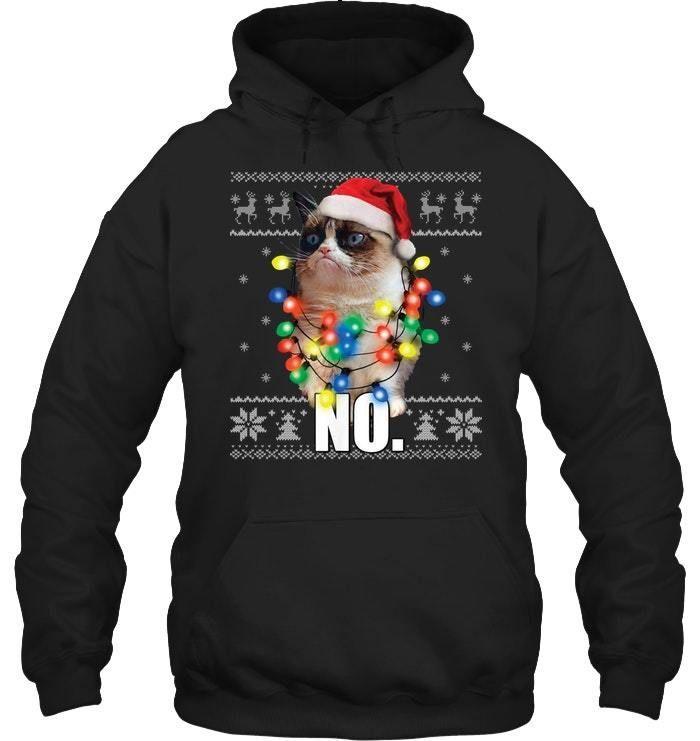 Best Hoodie Grumpy Cat Ugly Sweater Christmas Lights Shirt Hoodie Gift For Cat Lovers