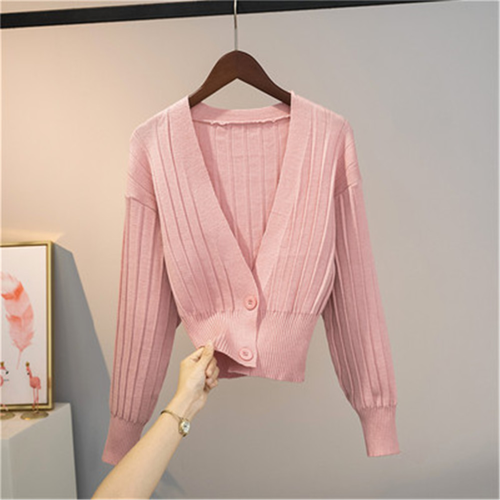 2021 Korean Cardigan Sweater Women Knit Sweater Coat Spring Autumn Clothes Woman Sweaters Long Sleeve Short Sweater V-neck Tops alx