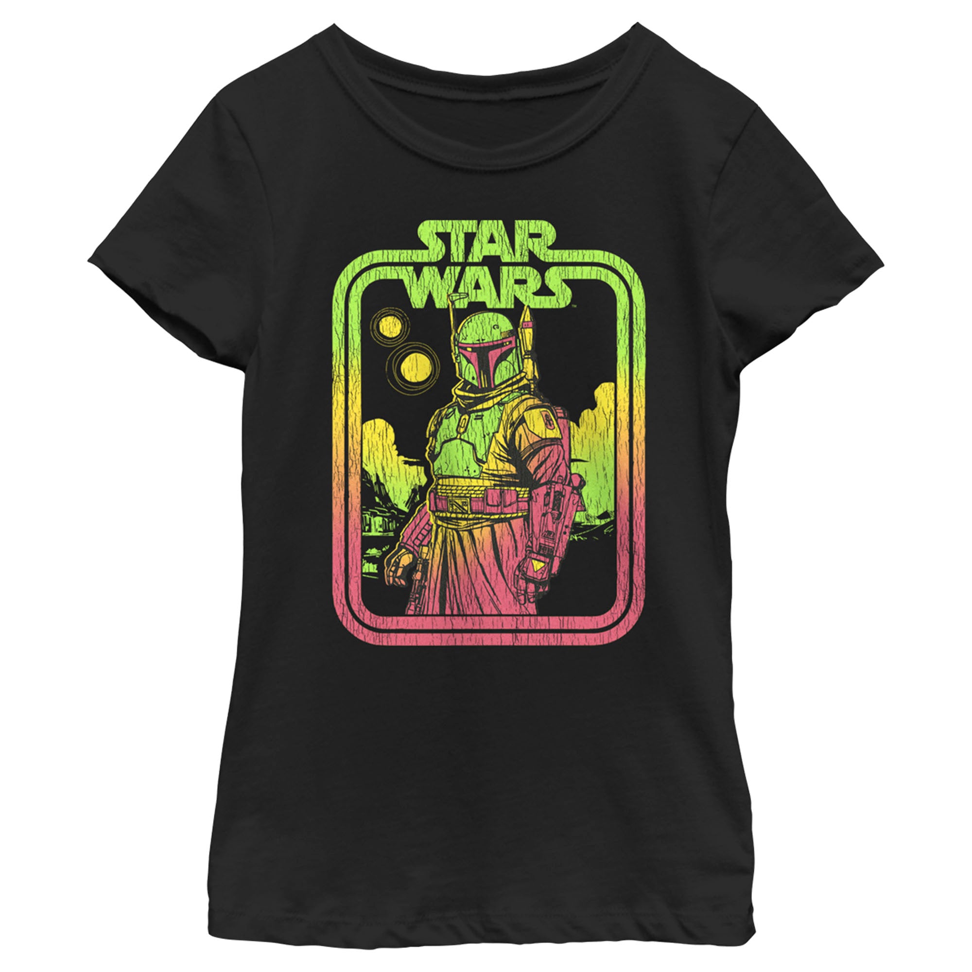 The Book Of Boba Fett Girl’S Distressed Neon Logo  T-Shirt