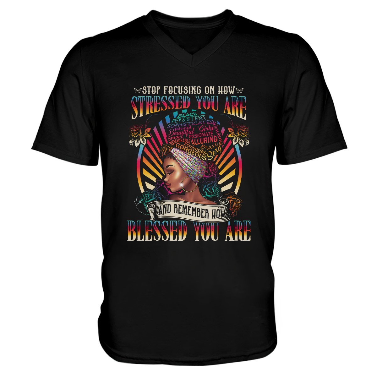 Stop Focusing On How Stressed You Are Black Girl Ez13 0210 Men V-Neck T-Shirt