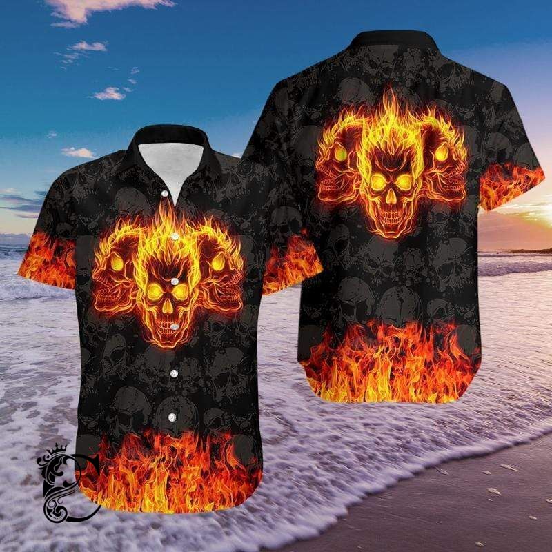 Beach Shirt High Quality Burning Skulls Hawaiian Shirts- Chillicothemall