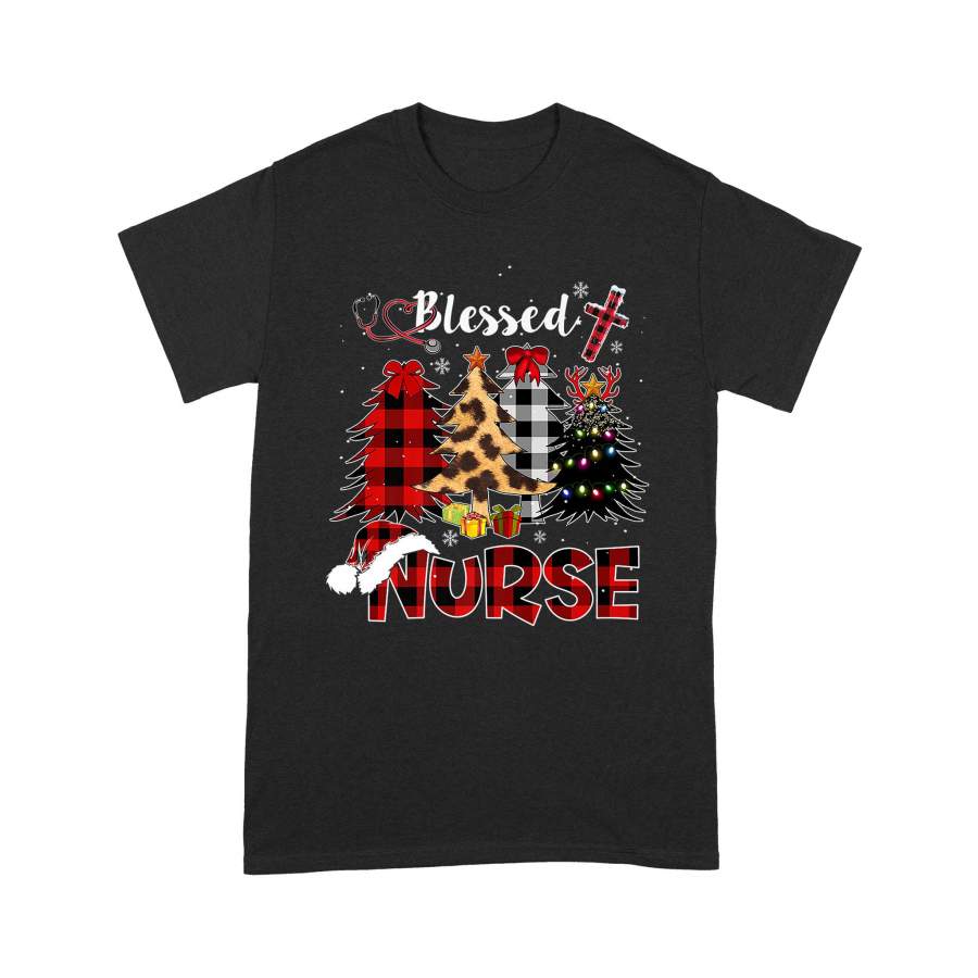 Red Buffalo Plaid Leopard Nurse Christmas Blessed Nurse Xmas – Standard T-shirt