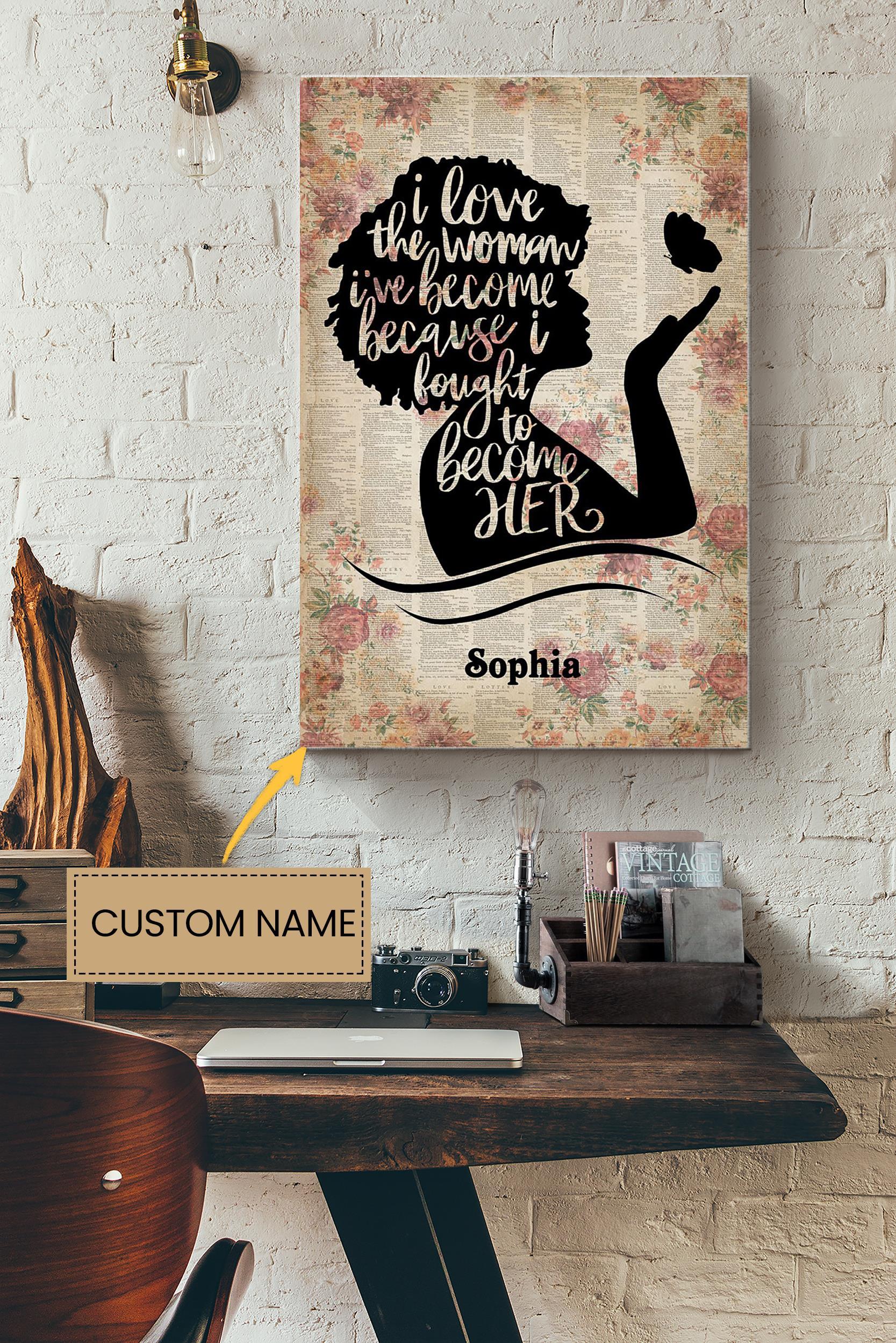 Afro Girl Personalized Poster – Woman Wall Art – Gift For Home Decor Girlfriend Lady Mother Wrapped Canvas