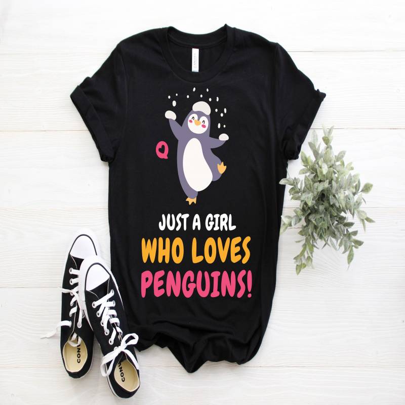 Crushtee Just a Girl Who Loves Penguins T Shirt, Funny Penguin Shirts, Cute Penguin Tee, Penguin Lover Gift, TShirt, Birthday, Girls Penguin Shirt Long Sleeve Hoodie