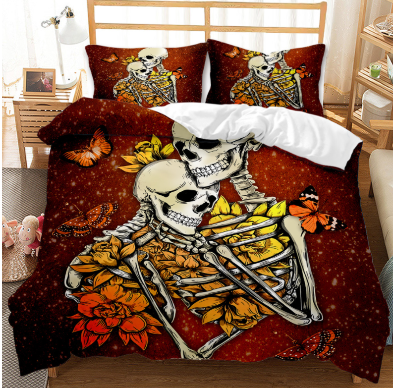 3D Halloween Skull Floral Butterfly Quilt Cover Set Bedding Set Duvet Cover Pillowcases 2