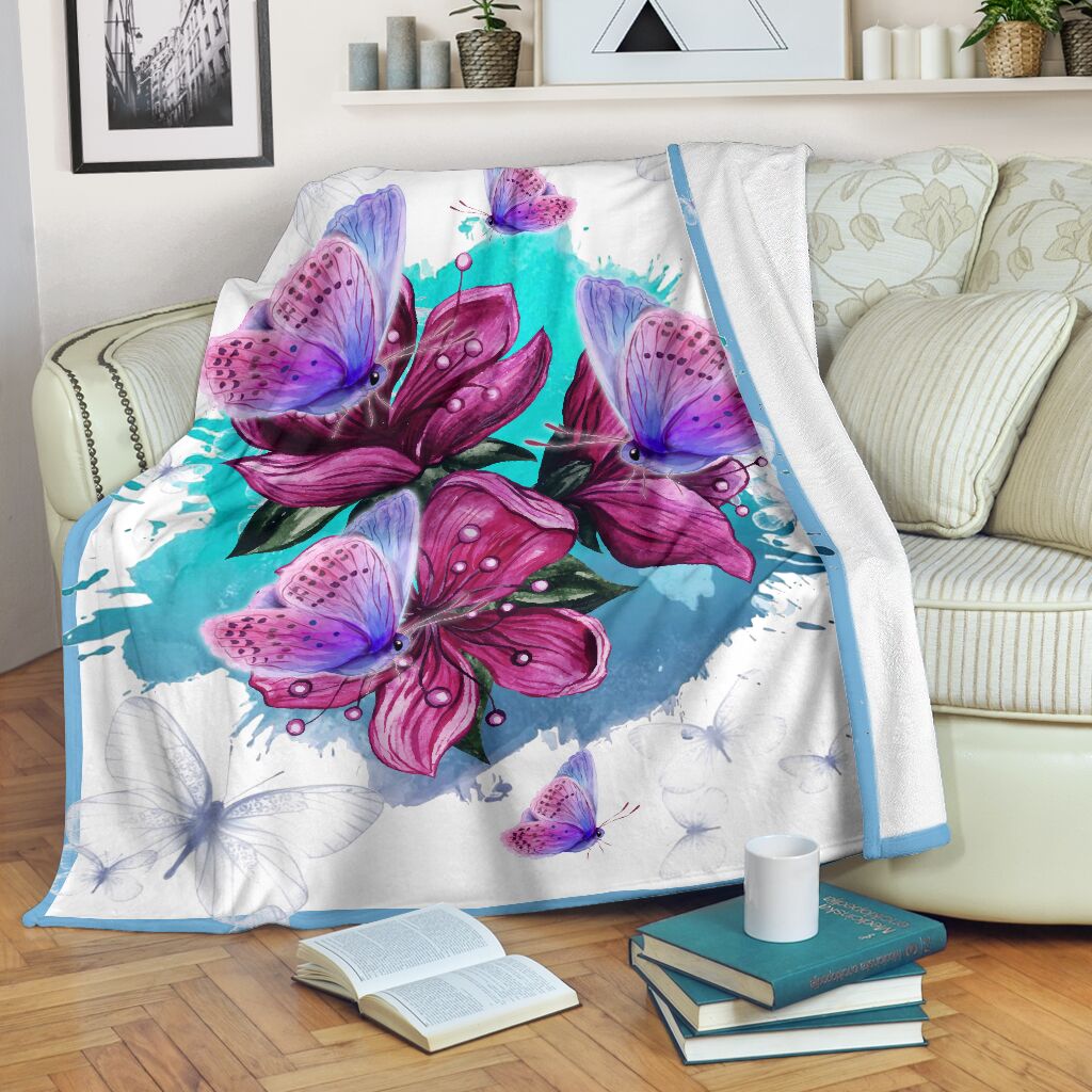 Butterfly Flower watercolor blanket - Gearnoble