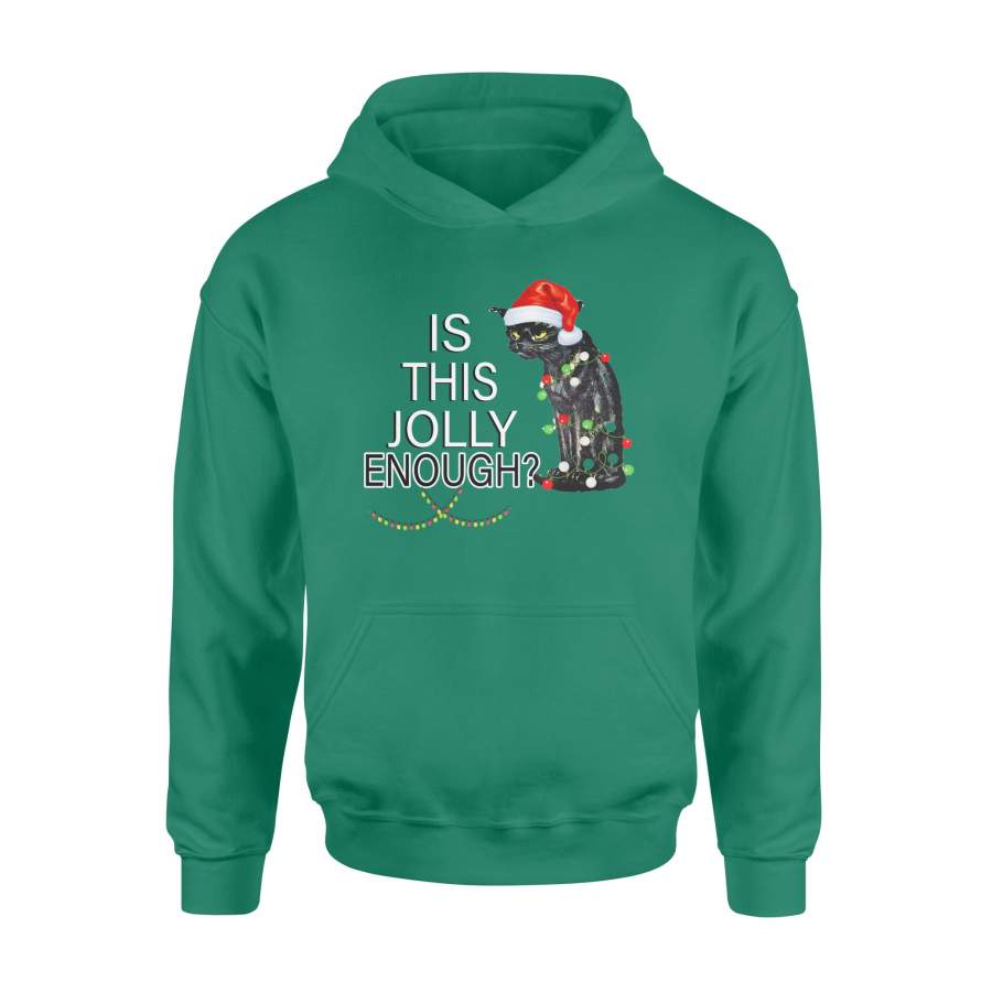 Is This Jolly Enough Black Cat Christmas Light Hoodie