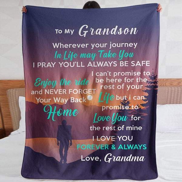 To My Grandson Fleece Blanket, Gift For Grandson From Grandma Blanket, Birthday Gift For Grandson