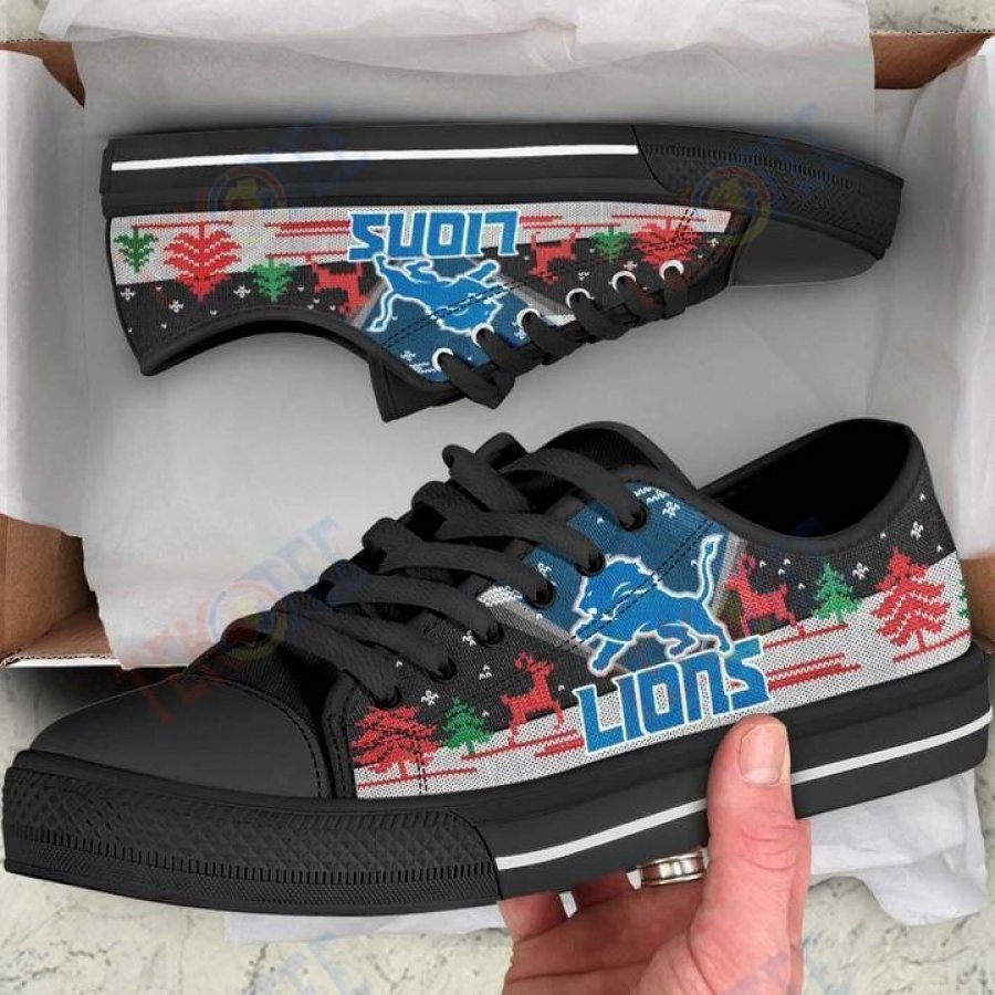 Mens Womens Christmas Detroit Lions Nfl Low Top Shoes Custom Print Footwear Convers Sneakers TMT194