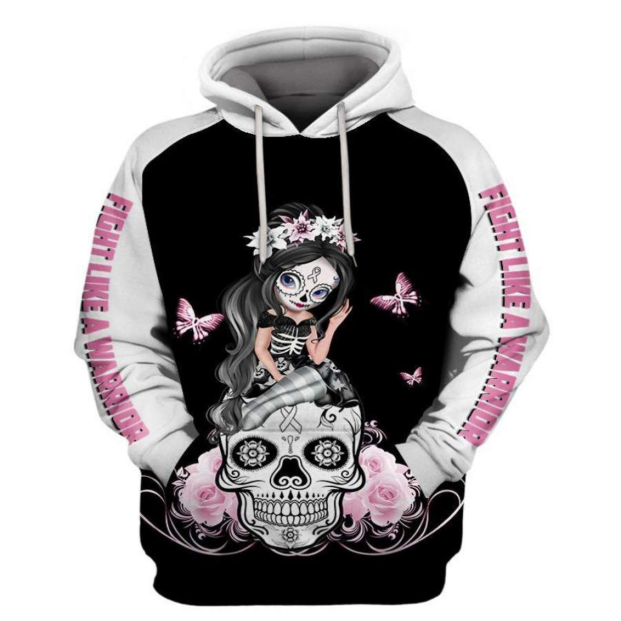 Fight Like A Warrior White Lung Cancer Sugar Skull Girl Awareness Hoodie