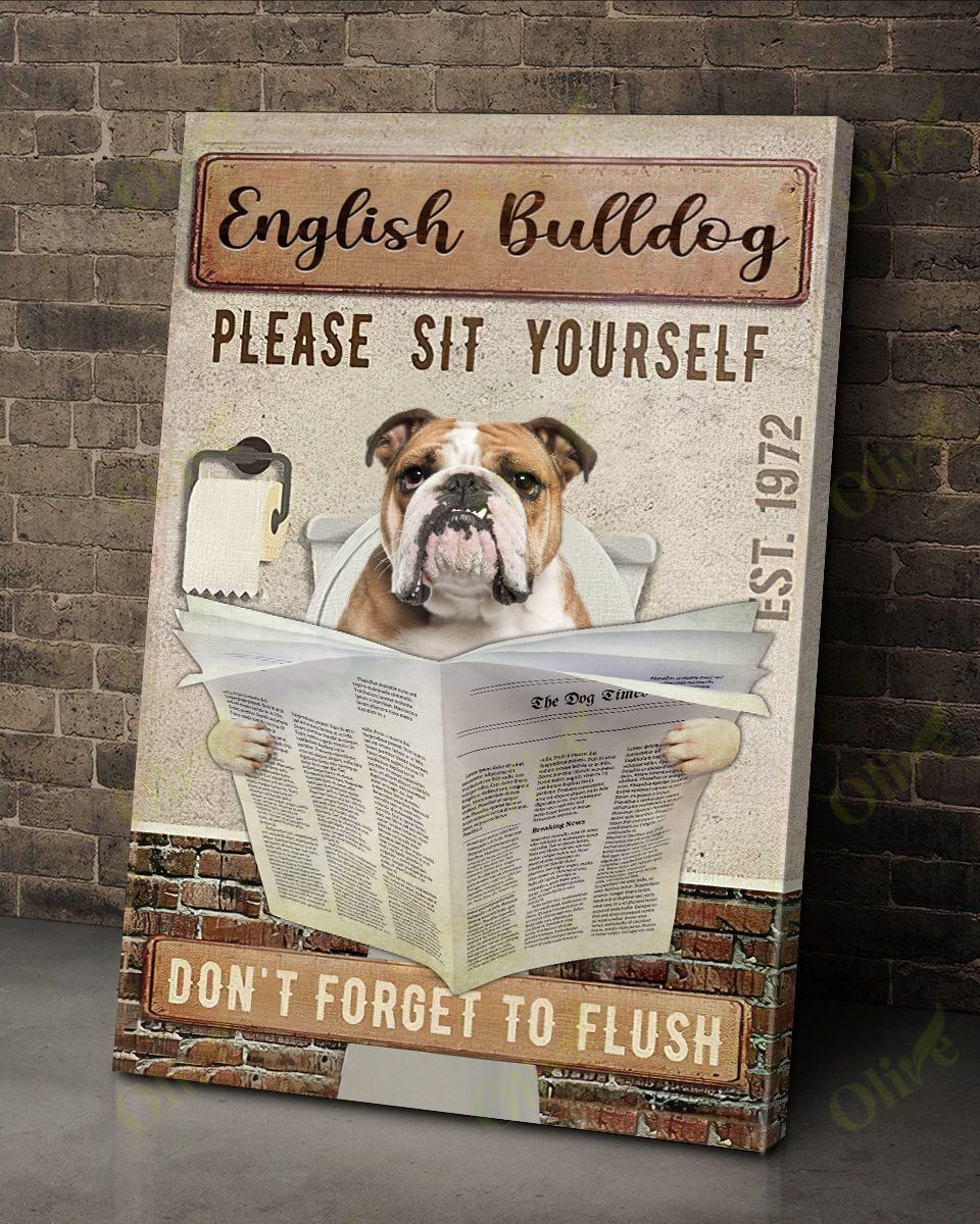 English Bulldog Please Sit Yourself Portrait Poster & Canvas Gift For Dog Lovers Wall Decor Wall Art Visual Art