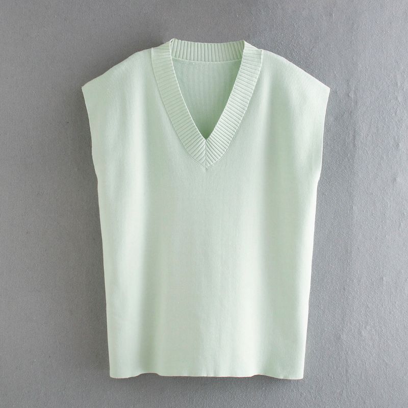 Urifens Femlae Pullover 2021 New Spring V-neck Sleeveless Split Knitwear Oversized Loose Sweater Vest Women Chic Green Top BN57U alx