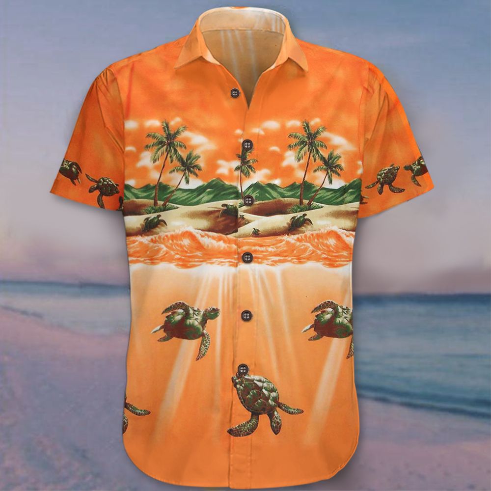 Orange Hawaii Shirt Turtle Mens Summer Button Down For Beach Vacations Ha16577