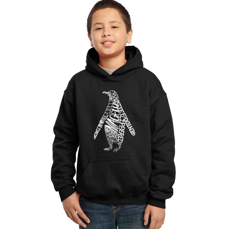 LA Pop Art  Boy’s Word Art Hooded Sweatshirt – Penguin