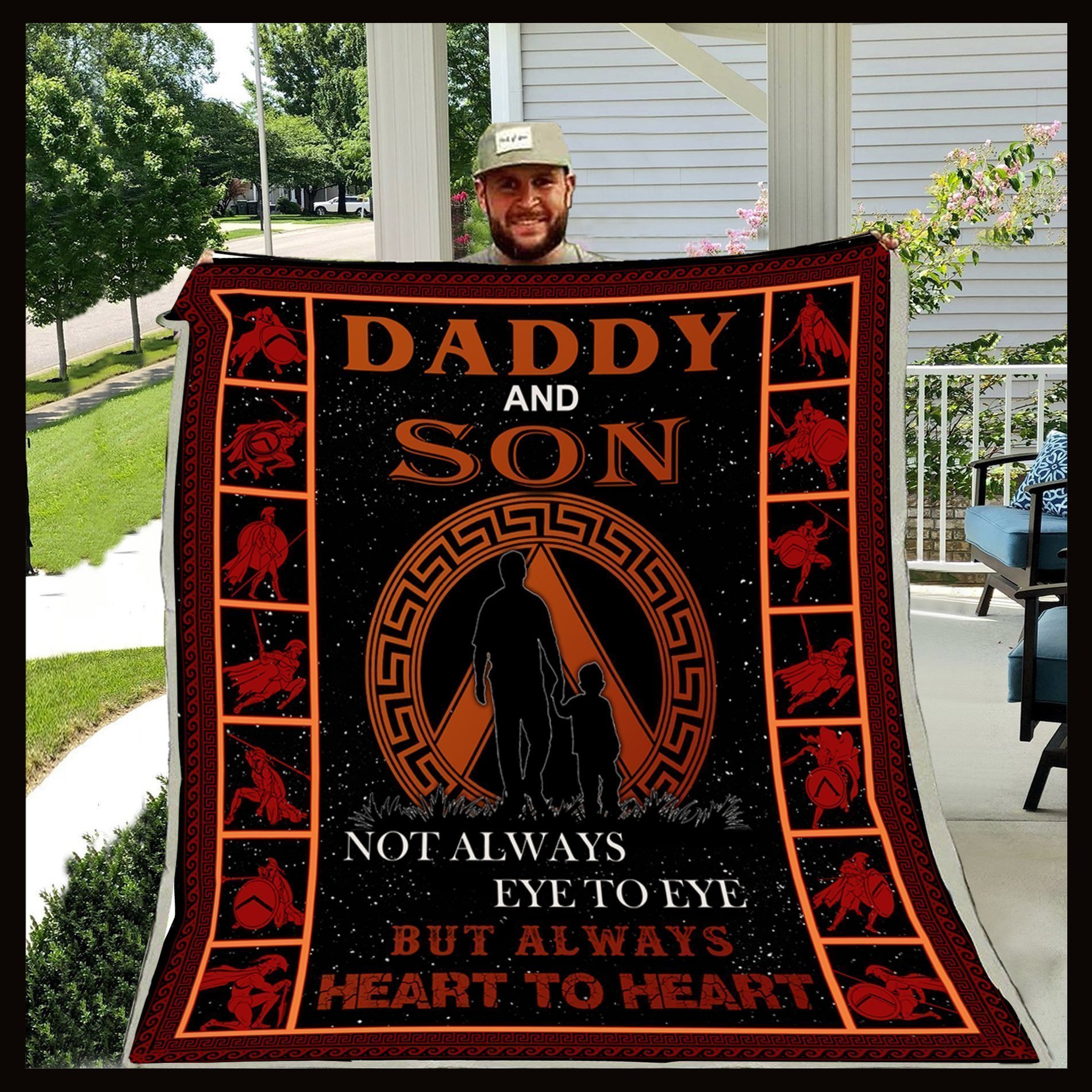 Fleece Spartan Blanket- Daddy And Son Not Always Eye To Eye Fleece Blanket