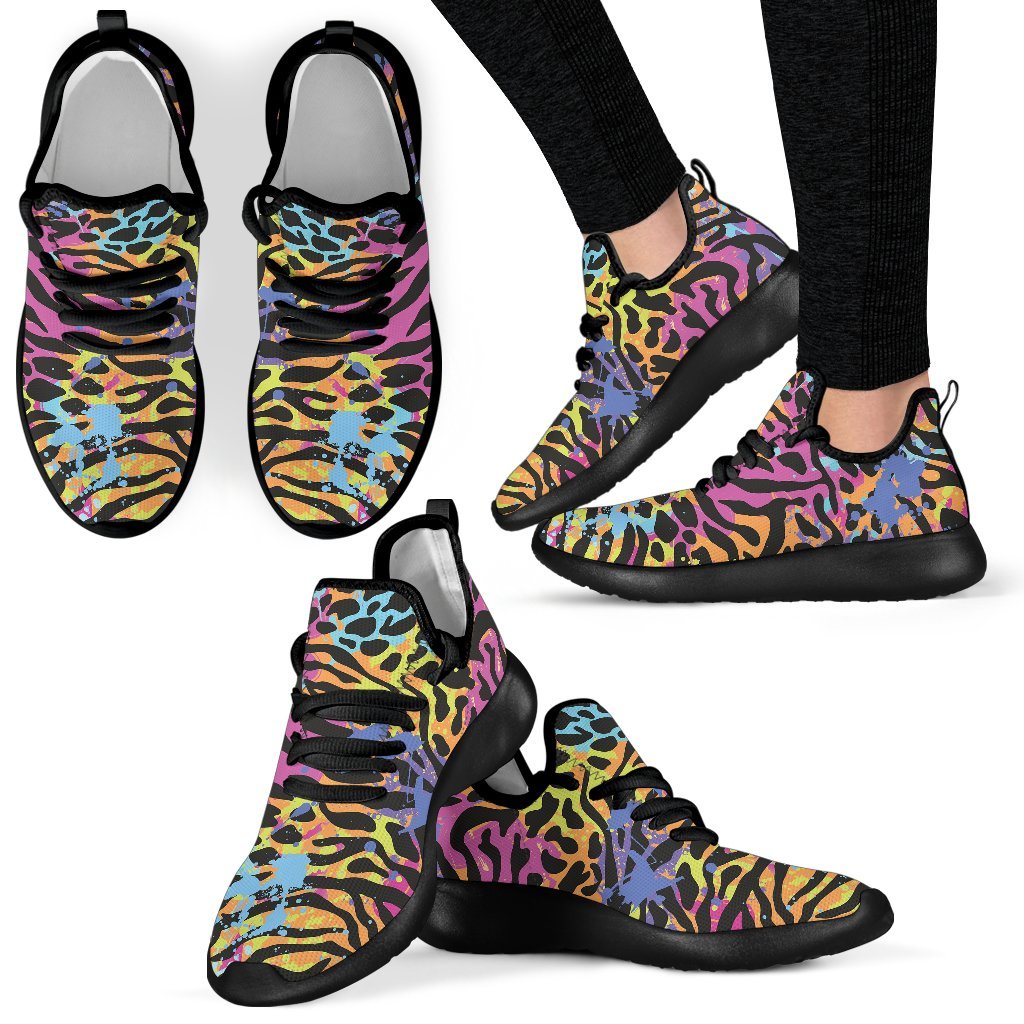 Colorful Zebra Leopard Pattern Print Mesh Knit Shoes