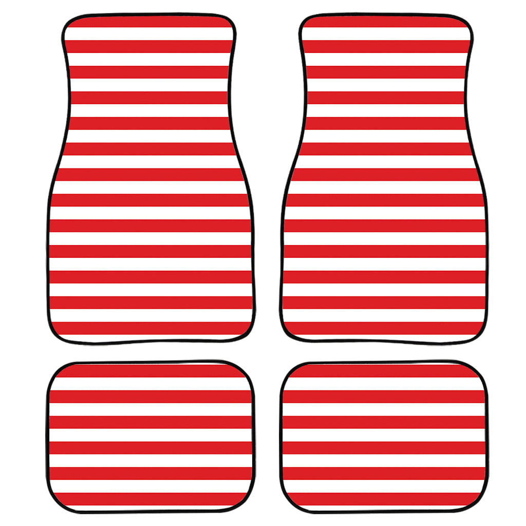 Red And White Striped Pattern Print Front And Back Car Floor Mats, Front Car Mat