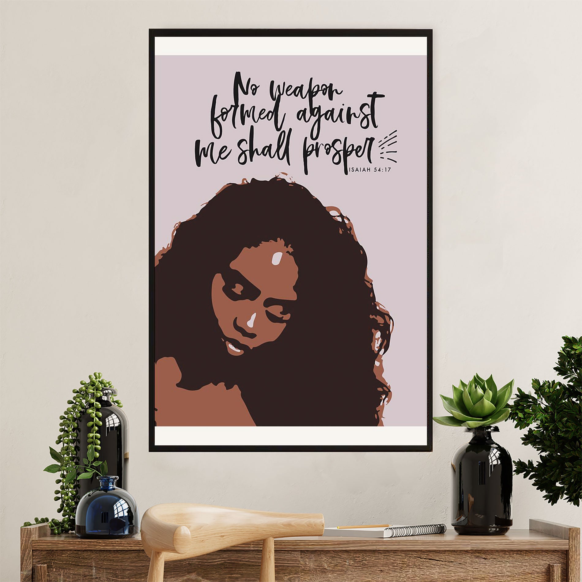 African American Afro Poster Prints | No Weapon Formed Against | Wall Art Gift For Black Girl