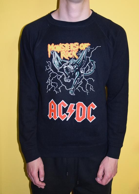 80S Ac Dc Monsters Of Rock Vintage Sweat Shirt M Motorhead Aerosmith Airbourne Kiss Ozzy Osbourne Black Sabbath Deep Purple Cooper Dio