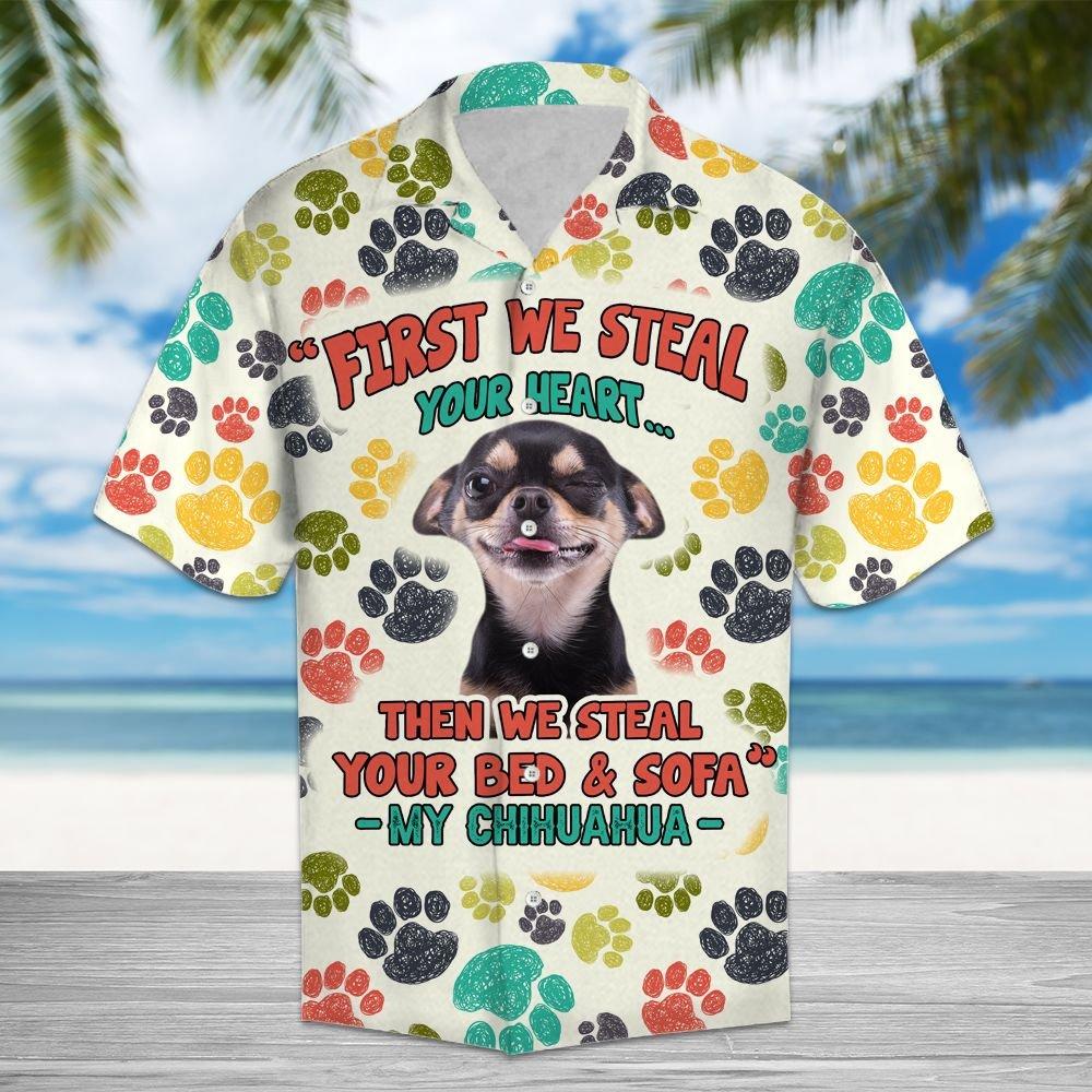 Aloha Shirt Mother’s day Father’s day unique gift ideas for mom & dad from daughter & son kids, meaningful birthday presents –  Chihuahua Steal Your Heart H28801 – Hawaiian Shirt