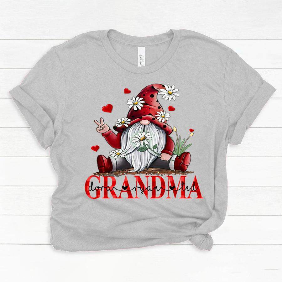 Grandma Gnome Heart Custom Grandkid’s Name Valentine’s Day Shirt