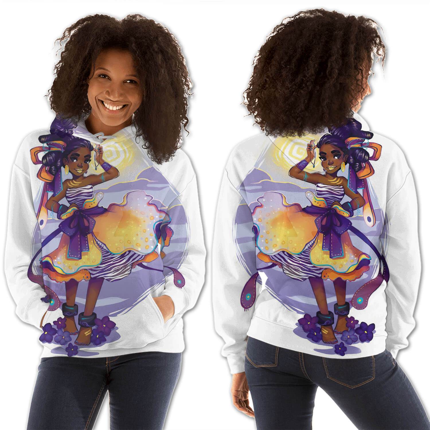 African American Hoodies Beautiful African American Girl All Over Print Womens Hooded Sweatshirt African Clothing For Women BPS92459