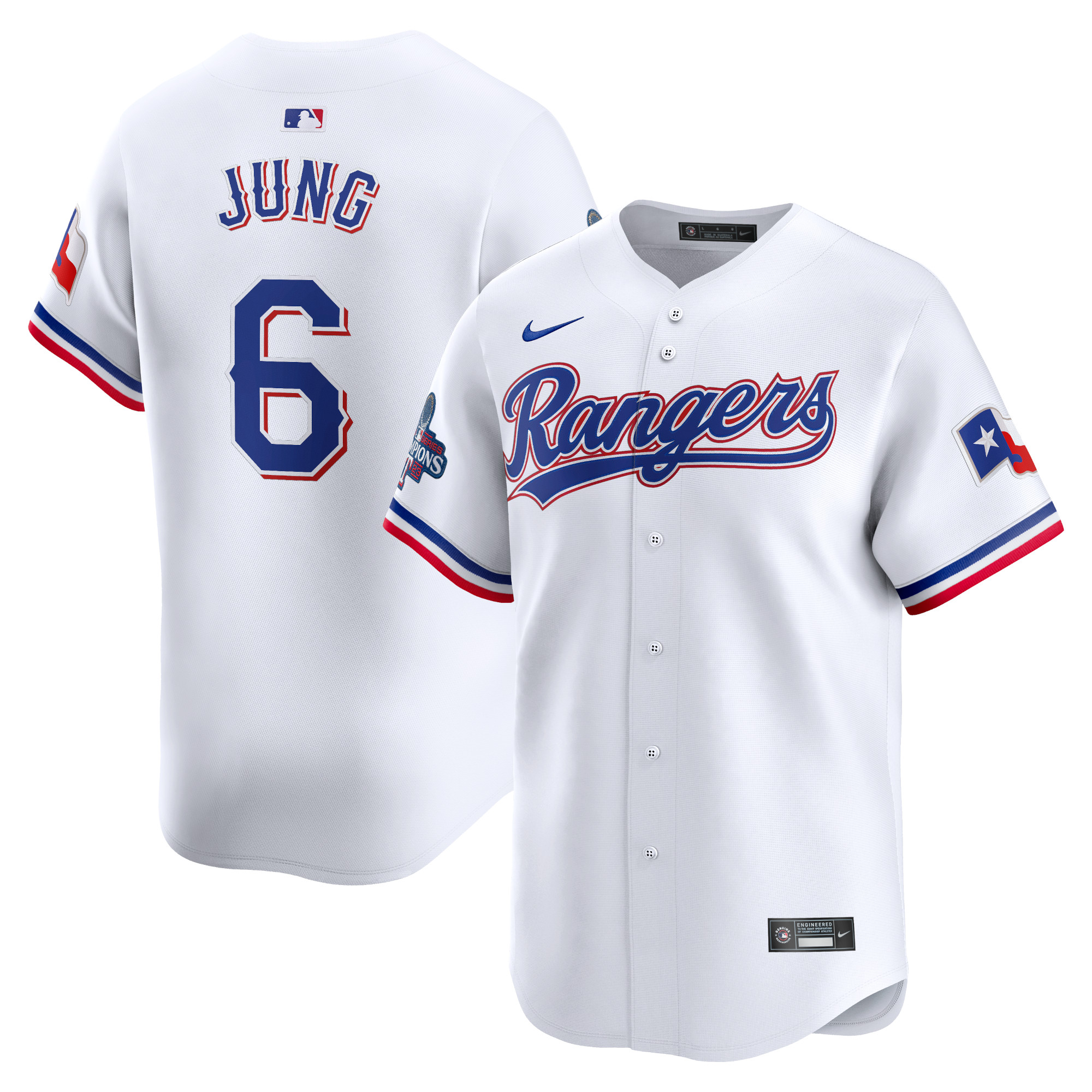 Men’s Texas Rangers Josh Jung White Home 2023 World Series Champions Limited Jersey