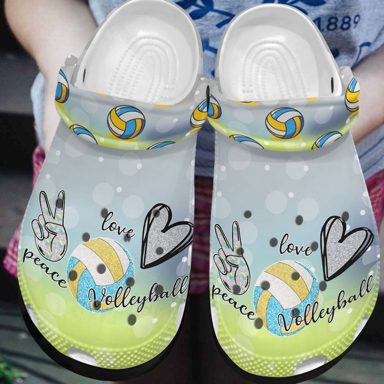 Volleyball Personalized Clog, Custom Name, Text, Color, Number Fashion Style For Women, Men, Kid, Print 3D Peace Love Volleyball