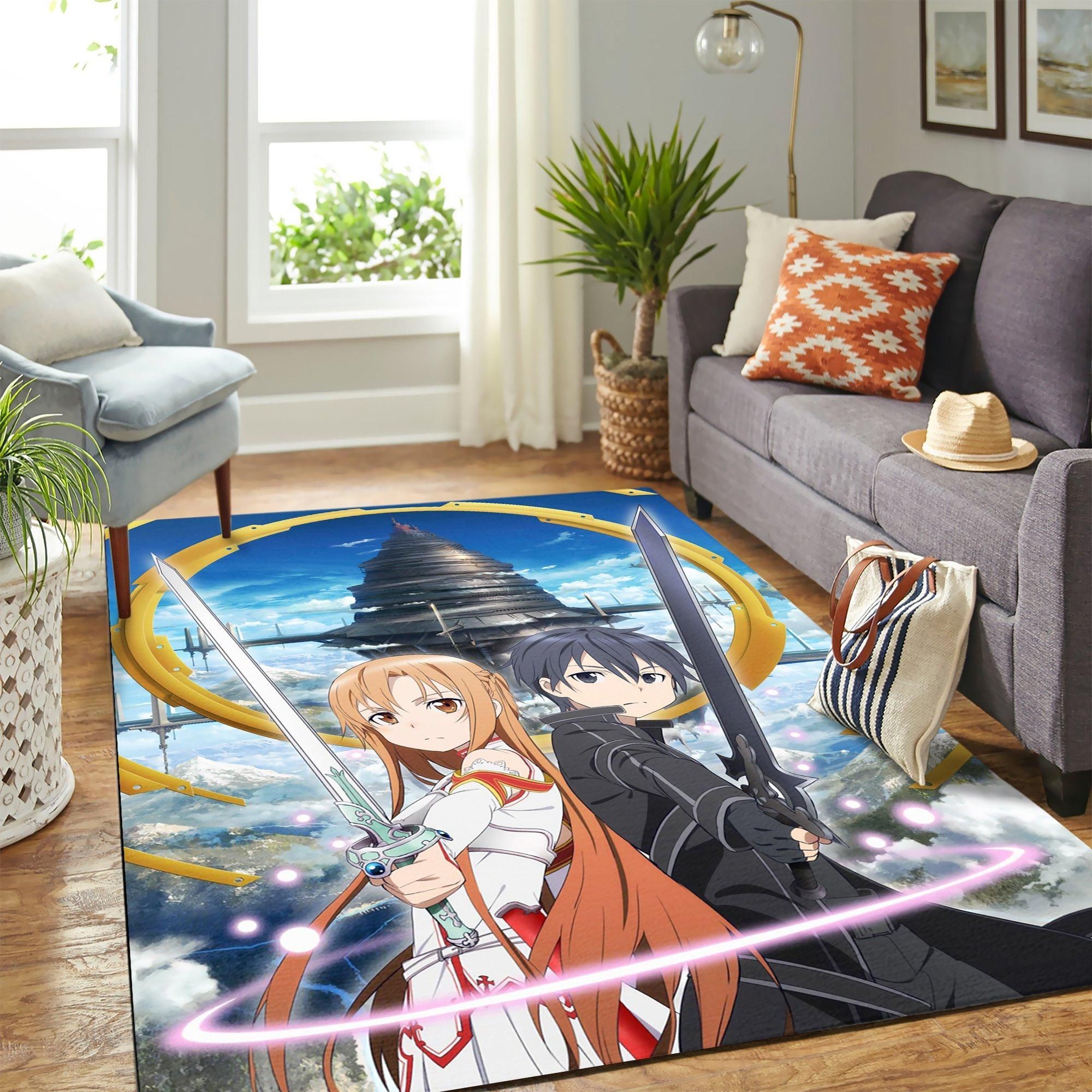 Sword Art Online Kirito Asuna Anime Area Rug Geeky Carpet – Home Decor – Bedroom Living Room Décor