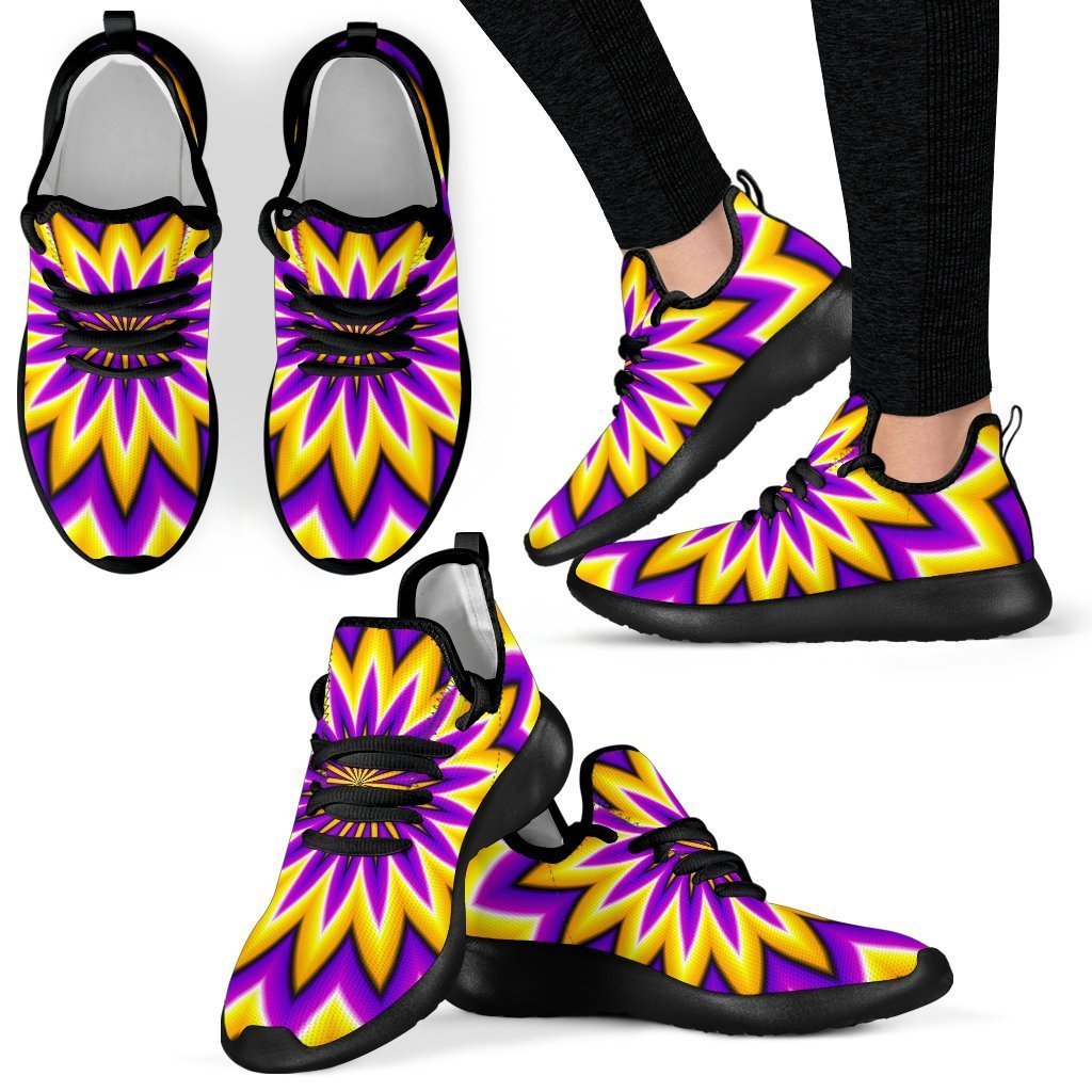 Yellow Flower Moving Optical Illusion Mesh Knit Shoes