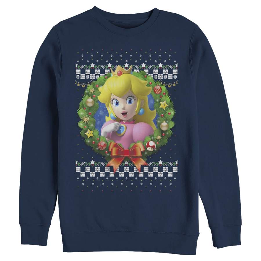 Nintendo Men’s Christmas Peach Wreath  Sweatshirt